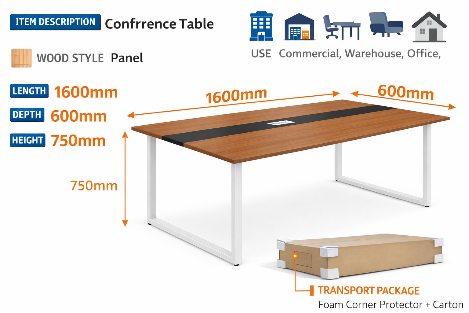 Conference Table – Panel Wood Style (1600mm)